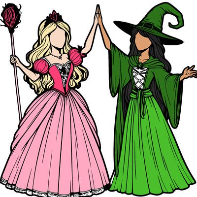 detailed realistic split of a princess and a witch