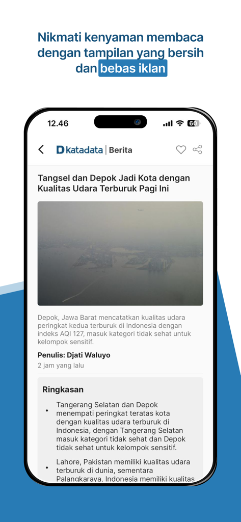 Katadata - A clean and ad-free news article layout on the Katadata mobile application