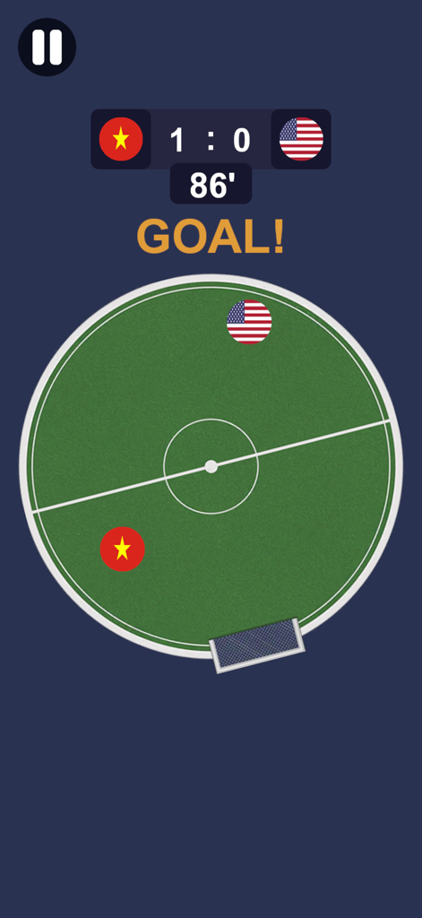 ベトナムとアメリカの試合中にマーブルフットボールで決まったゴールのゲームプレイ。