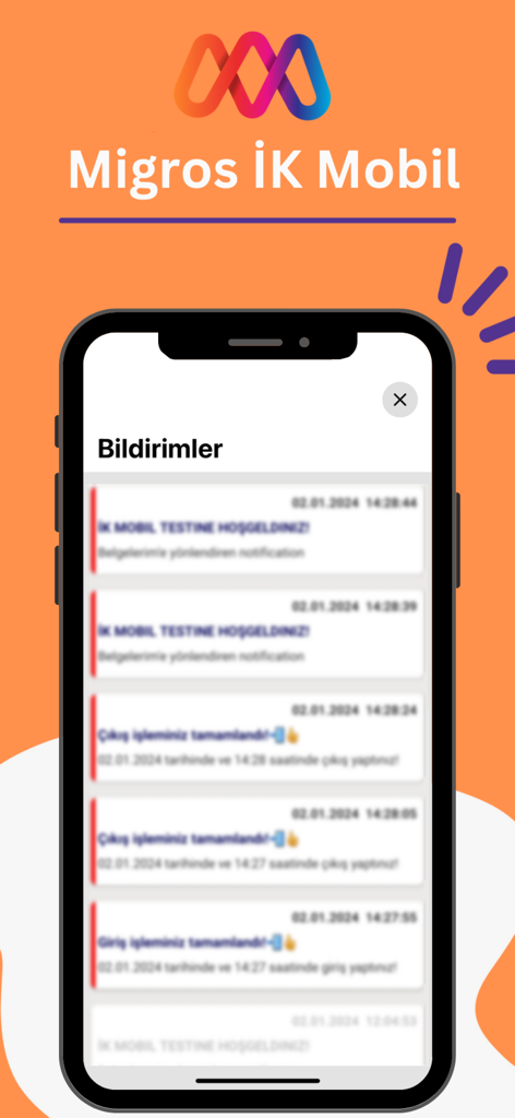 Migros İK Mobil - 従業員の人事更新情報を表示するMigros IK Mobilアプリの通知画面
