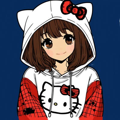 a girl wearing a hello kitty sweater with hood also realistic