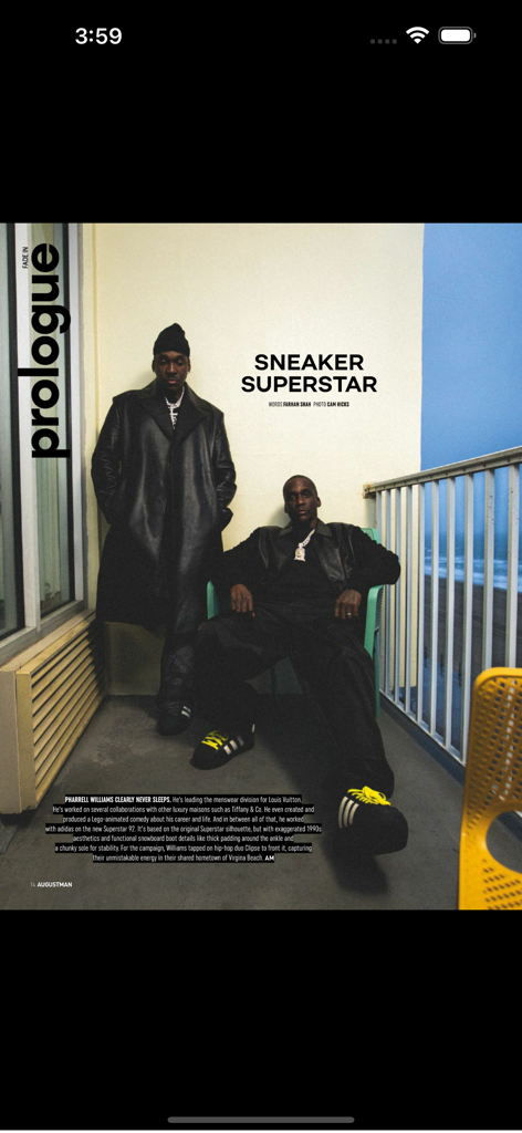 August Man SG - August Man SG 잡지의 '스니커즈 슈퍼스타'라는 제목의 패션 기사 페이지로, 럭셔리 스트리트웨어를 입은 두 남자가 등장합니다