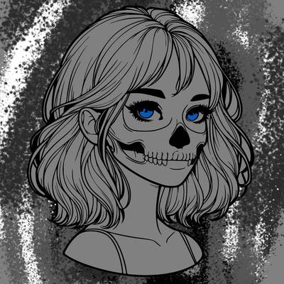 realistic girl with skull
