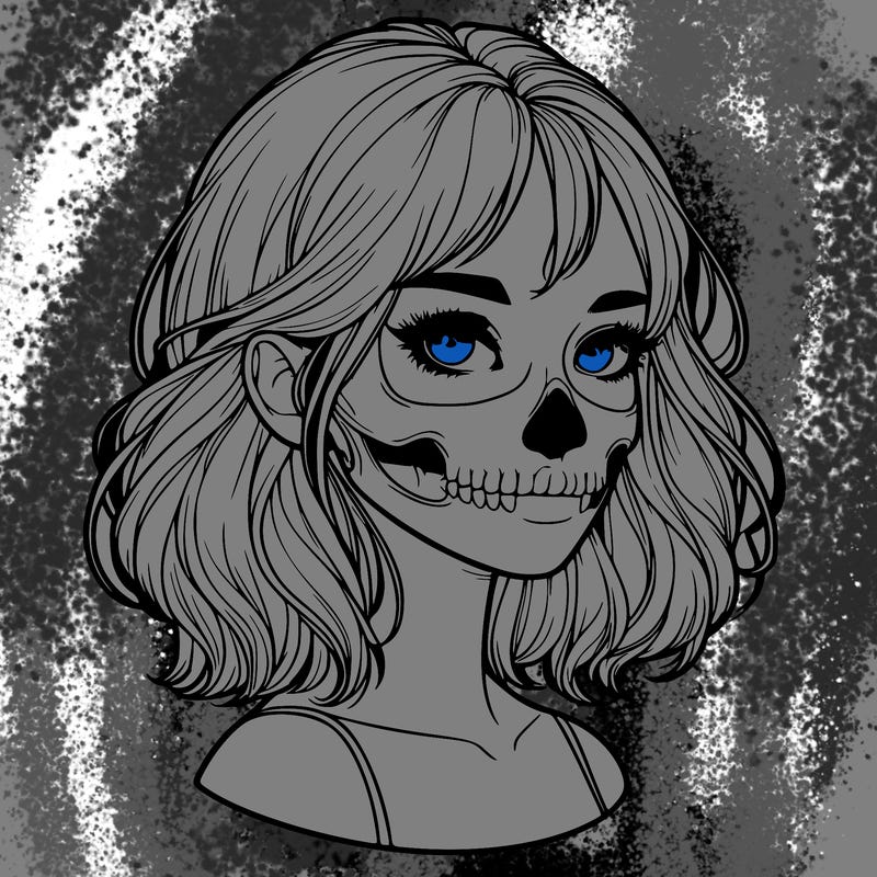 realistic girl with skull