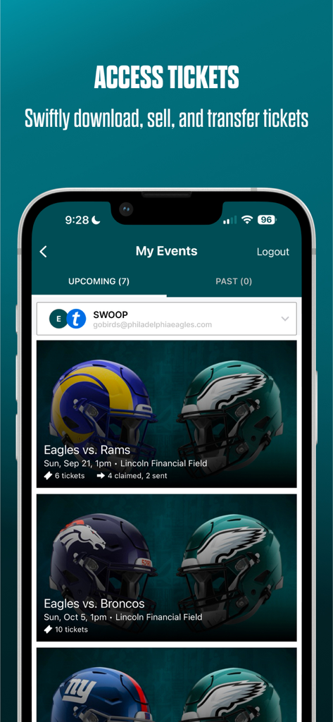 Philadelphia Eagles - Philadelphia Eagles mobile app interface for accessing and managing game tickets