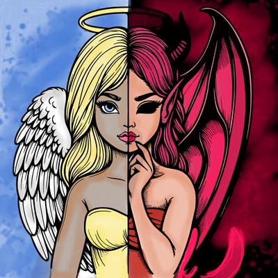 realistic angel half demon