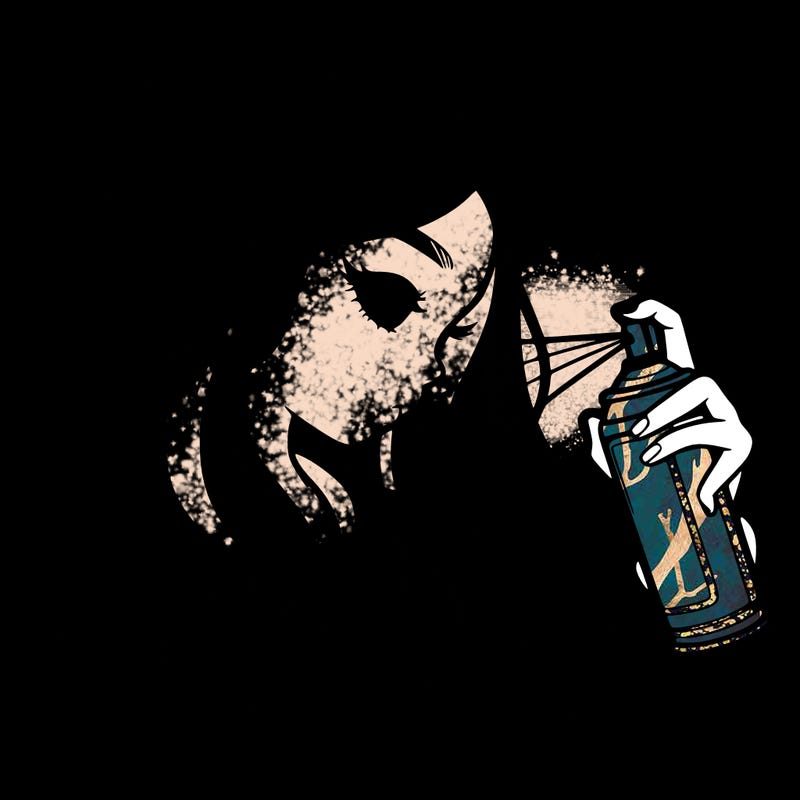 a realistic girl spray painting