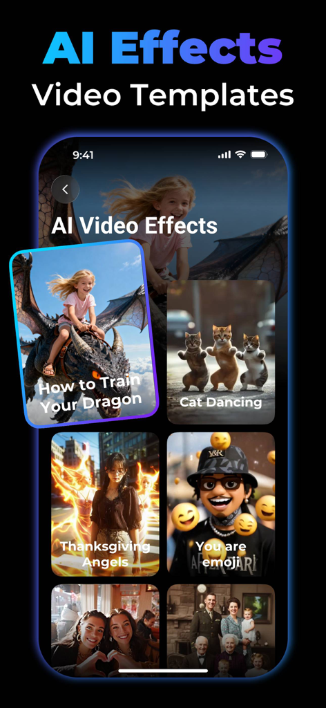 AI Video Generator, AI Filmix - A collection of AI video templates for social media including character transforms and cinematic effects