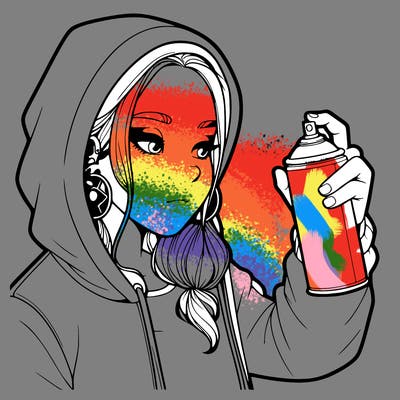 a realistic girl, spray painting