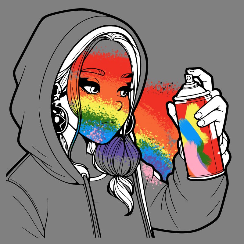 a realistic girl, spray painting