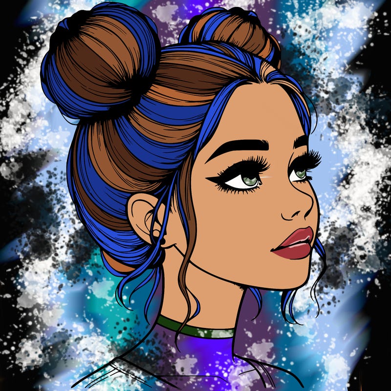 realistic girl with buns on the top of her head