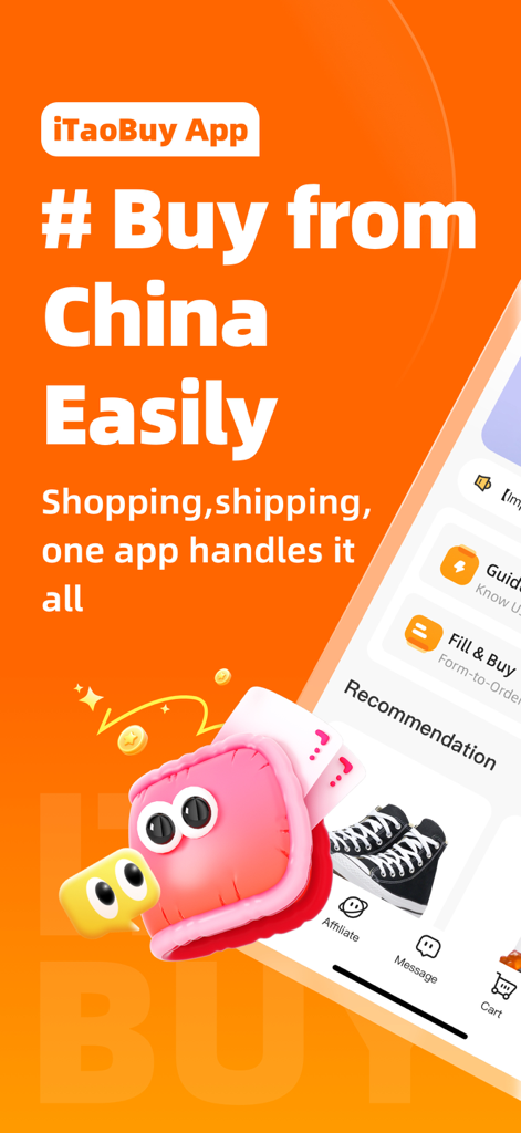 iTaoBuy - iTaoBuy mobile app interface for shopping and shipping products from China