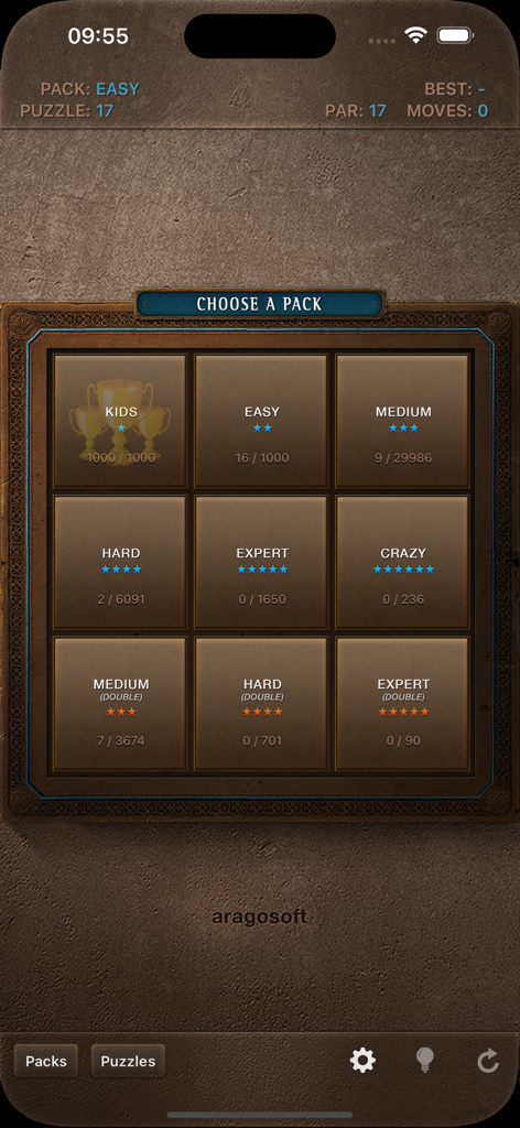 Blue Block Premium - Level selection menu for Blue Block Premium showing various puzzle difficulty packs and progress tracking
