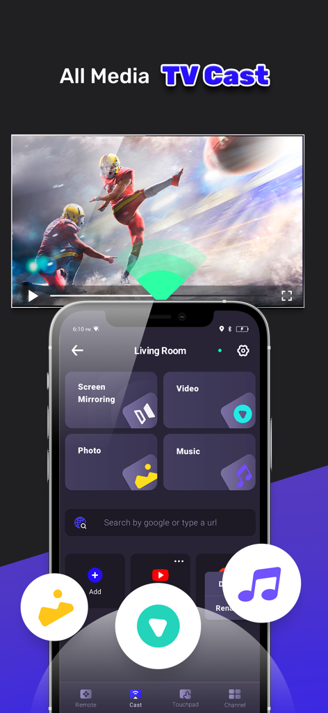 Smart TV Remote App for RK - Smartphone interface for casting media and screen mirroring to a smart TV