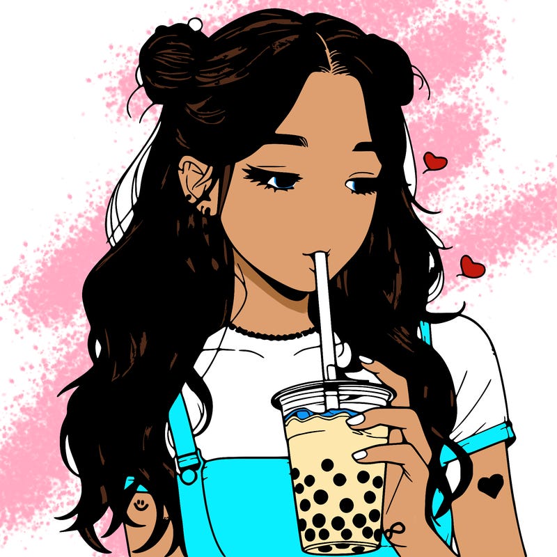 aesthetic realistic girl with boba