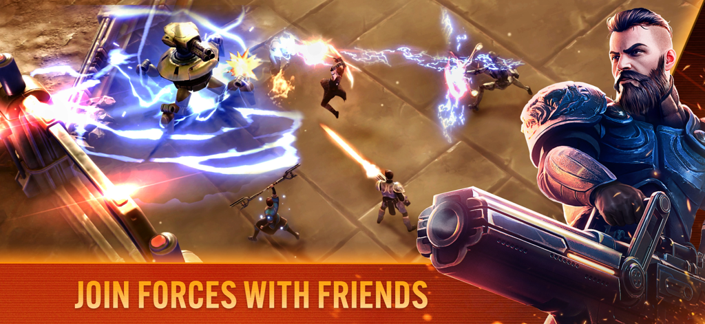 Blood Line: A Rebel Moon Game - Top-down sci-fi combat gameplay in Blood Line A Rebel Moon Game featuring multiplayer co-op action and a character with a large gun.