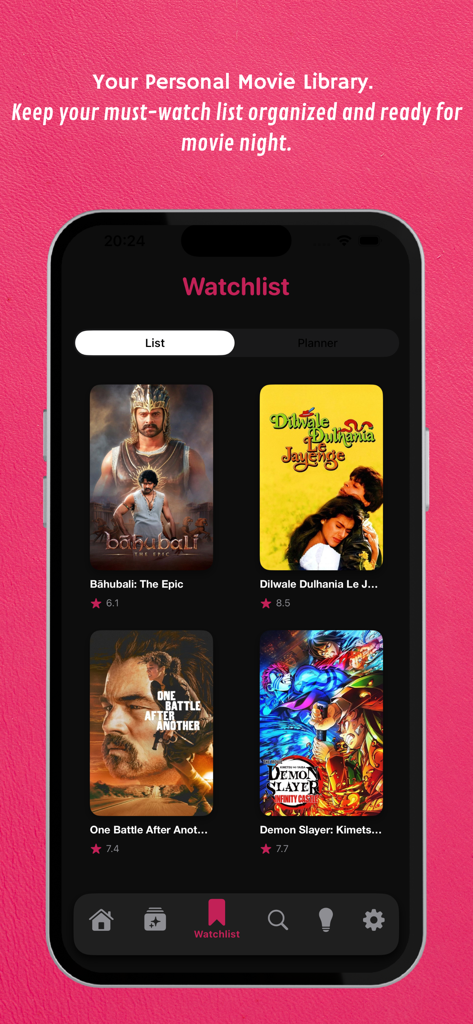 Personal movie watchlist interface in the YesMovies Vanta AI app