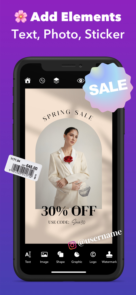 Griddy: Split Photo Grid Posts - Griddy app interface showing how to add text and stickers to a professional Instagram post design.