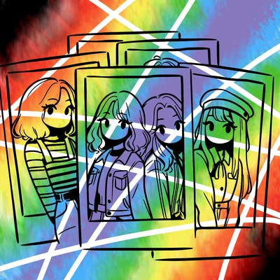 polaroid photo of 4 girls