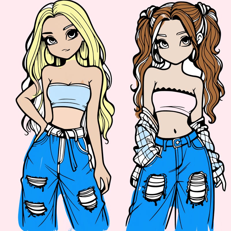 2 girls in crop tops and baggy jeans ripped