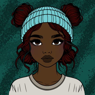 realistic girl with buns in her hair with a beanie on