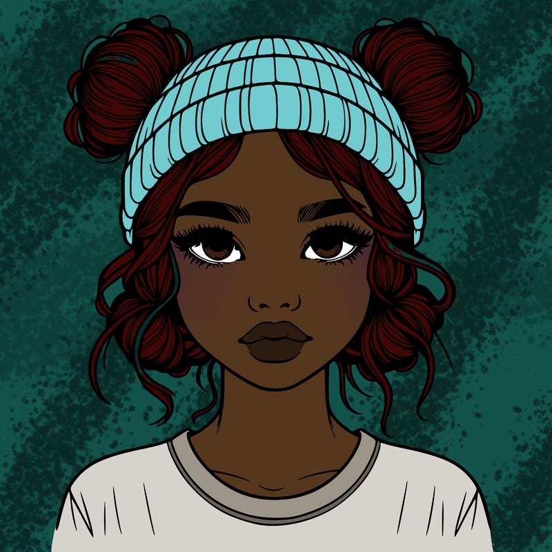 realistic girl with buns in her hair with a beanie on