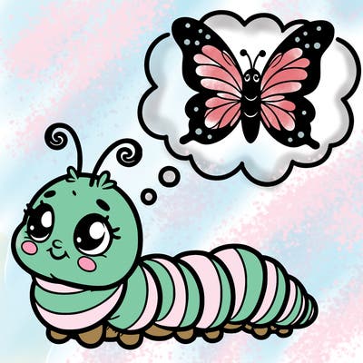 young caterpillar dreaming of butterfly wings
