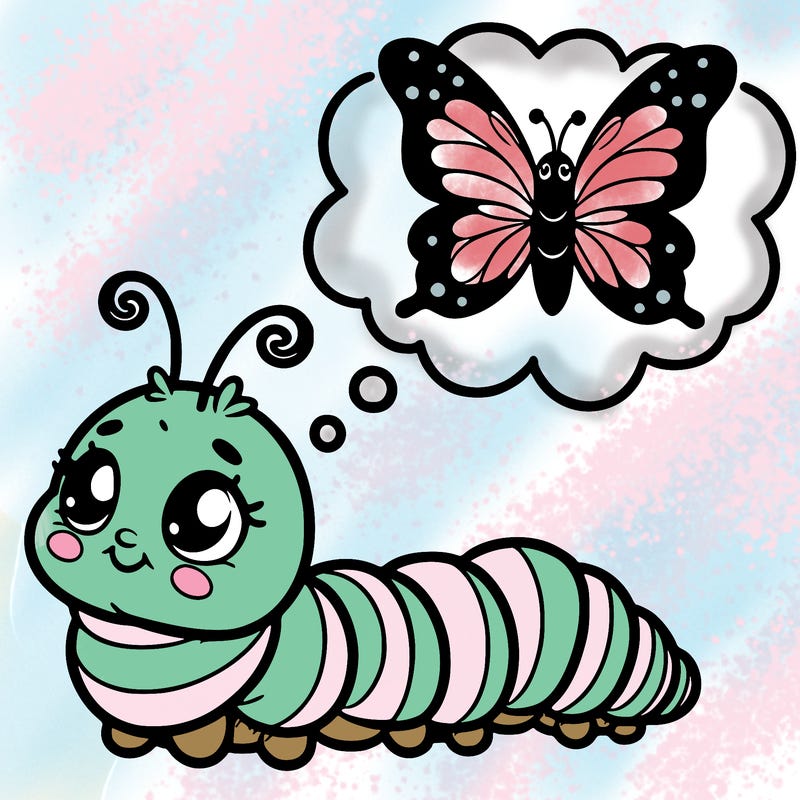 young caterpillar dreaming of butterfly wings