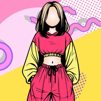 realistic girl faceless with baggy pants and a crop top