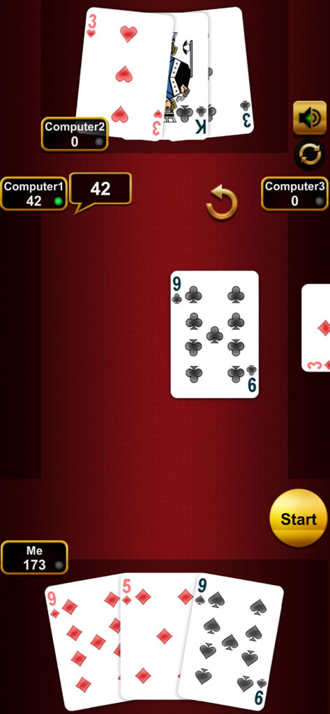 Crazy Eights Card Game Offline - クラシックなクレイジーエイトカードゲームのインターフェース。カードとコンピューター対戦相手が表示されています。