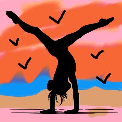 realistic gymnastic hand stand girl in four splits