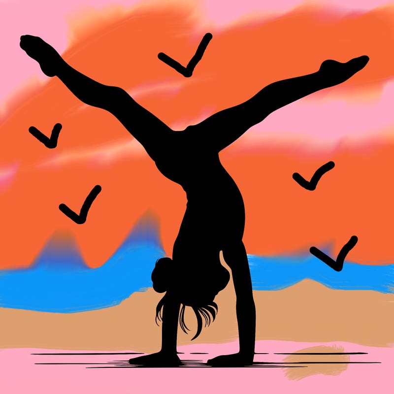 realistic gymnastic hand stand girl in four splits