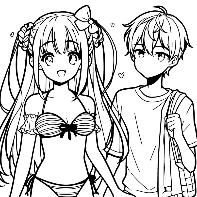 cute anime girl in bikini with teen boy