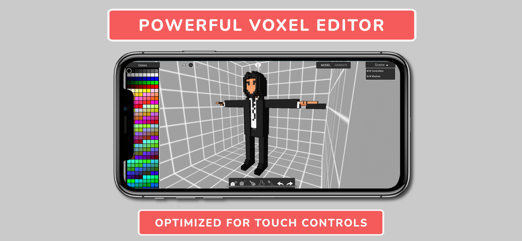 Animatoon Pro - Animatoon Pro mobile app interface for 3D voxel character modeling