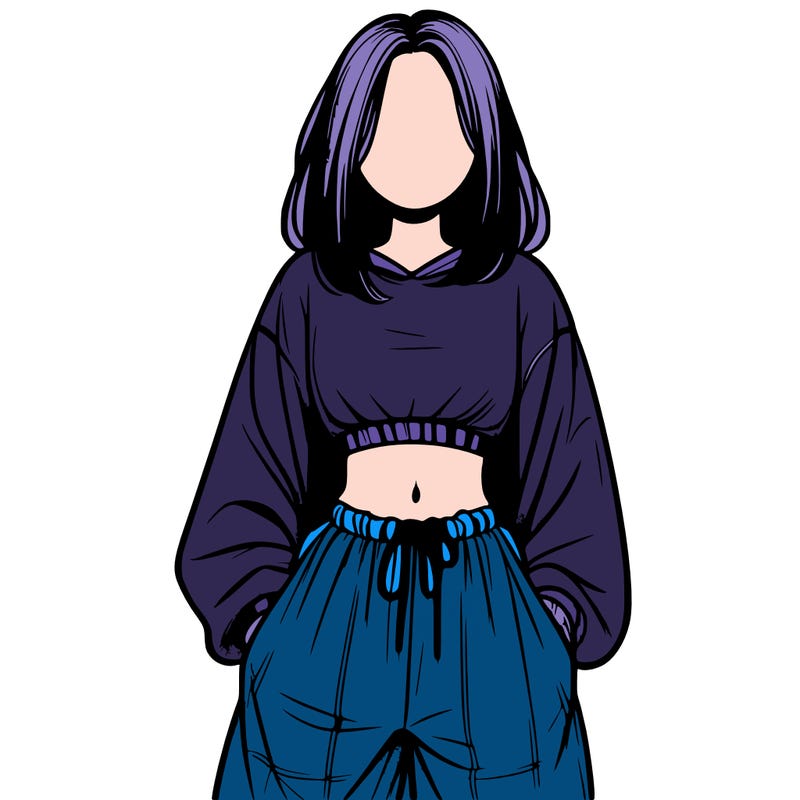 realistic girl faceless with baggy pants and a crop top