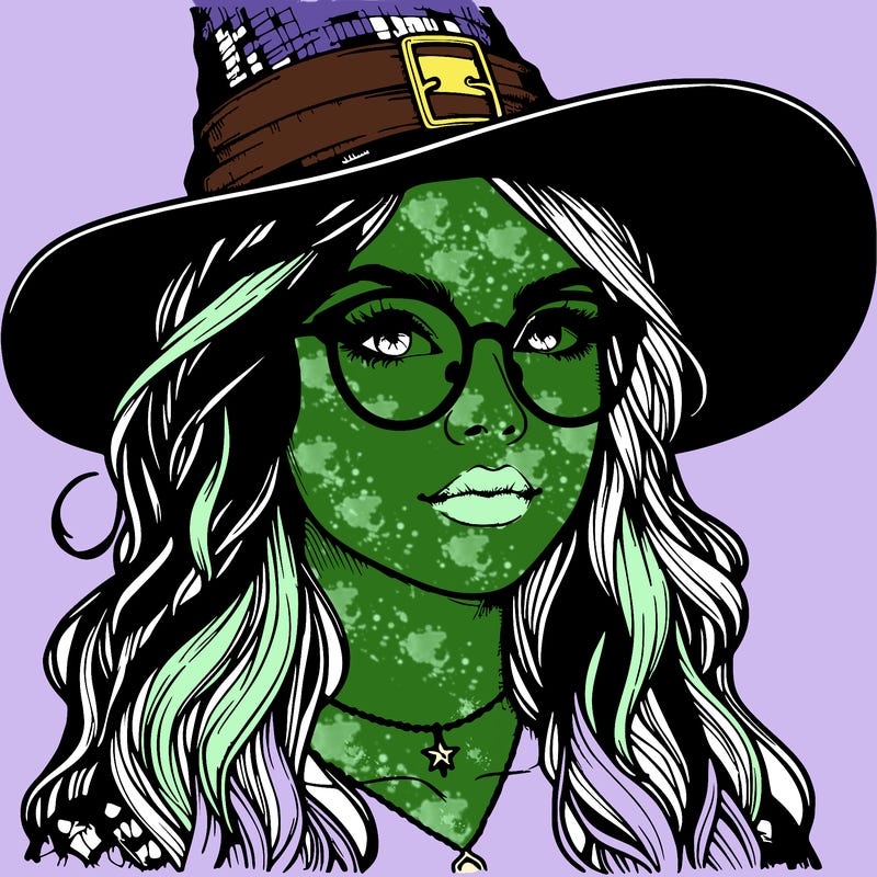 a witch with glasses realistic