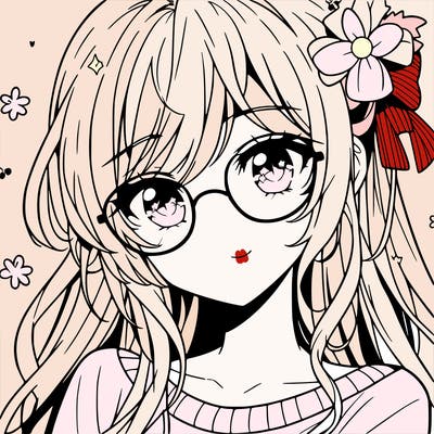 anime adult with long hair and glasses