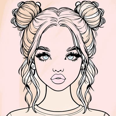realistic girl with two buns in hair and lips