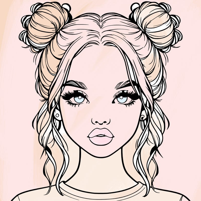 realistic girl with two buns in hair and lips