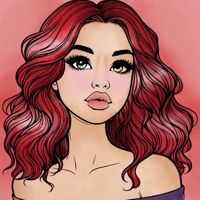realistic girl with wavy hair and lips