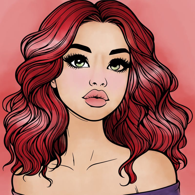 realistic girl with wavy hair and lips