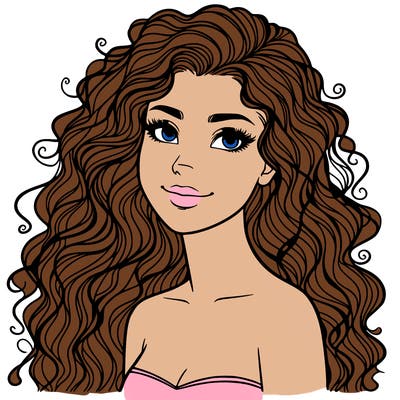 woman with curly  long hair realistic