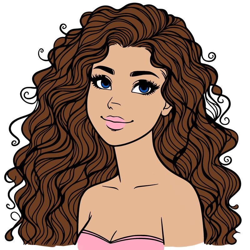 woman with curly  long hair realistic
