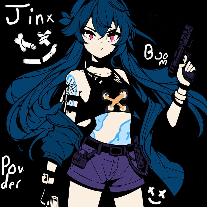 bad girl wearing crop top holding a gun long hair anime