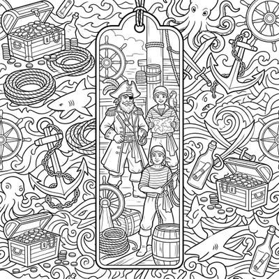 Dive into a thrilling pirate adventure with this unique bookmark coloring page. Featuring a bold pirate captain and his crew, this design is perfect for bringing your favorite stories to life.