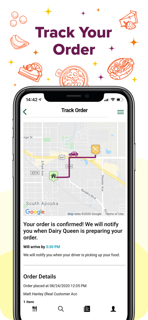 Easy Eats Delivery Service - Easy Eats app screen showing live order tracking on a map with delivery progress