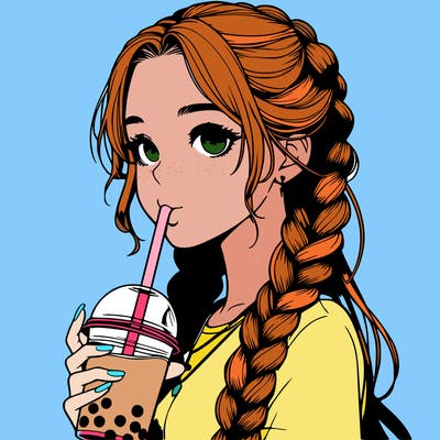 realistic girl with braided hair drinking boba
