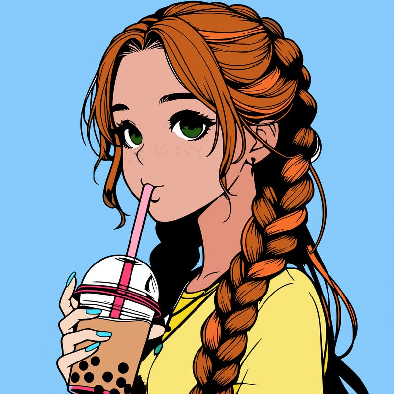 realistic girl with braided hair drinking boba