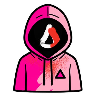 a person with non face waering a hoodie with a small triangle symbol