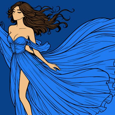 realistic woman in dress flowing the the wind